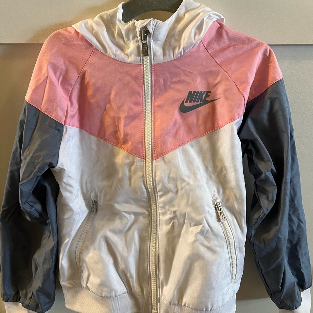 Nike Toddler Girls’ Windbreaker Jacket: White, Pink & Grey, 4T